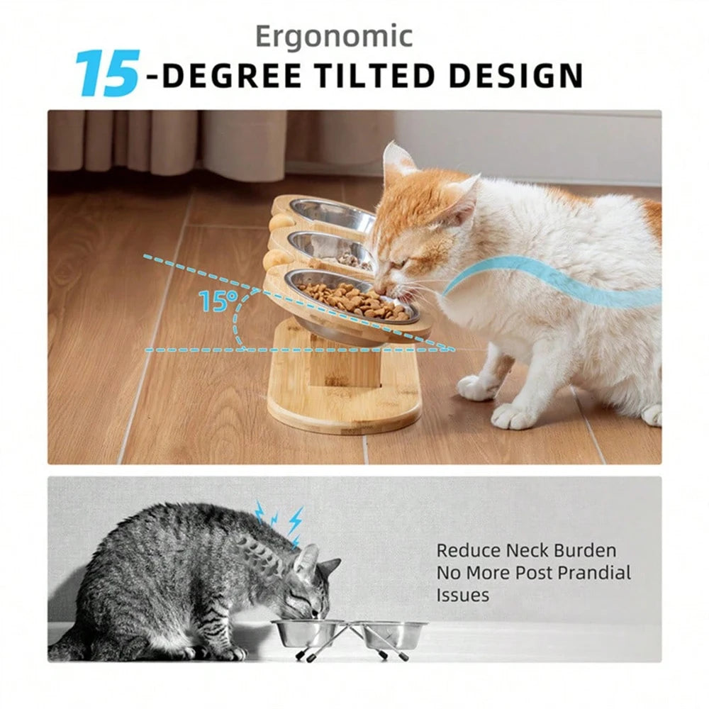 PETRAVEL Cat 3 Bowls in 1 Feeder Tilted Raised Bowls