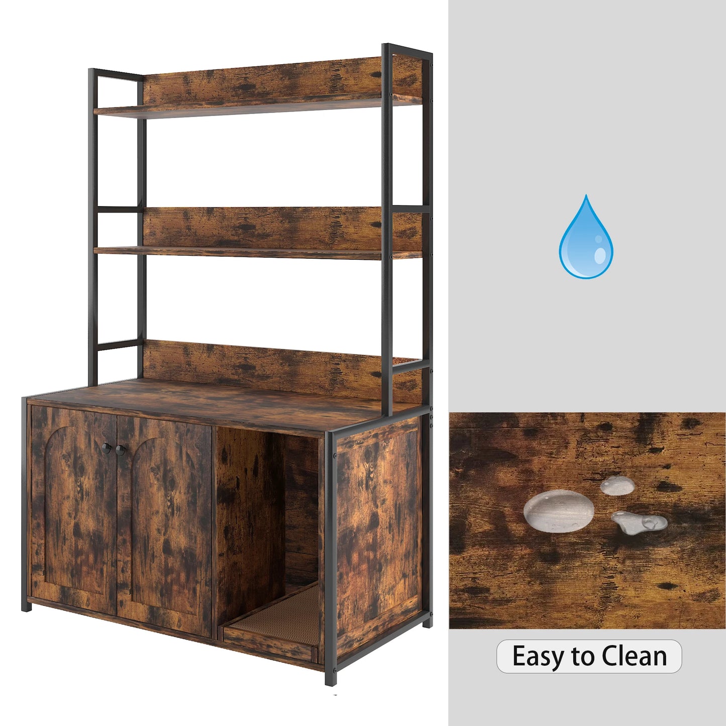 HiMISS Wooden Hidden Cat Litter Box Enclosure With Shelves