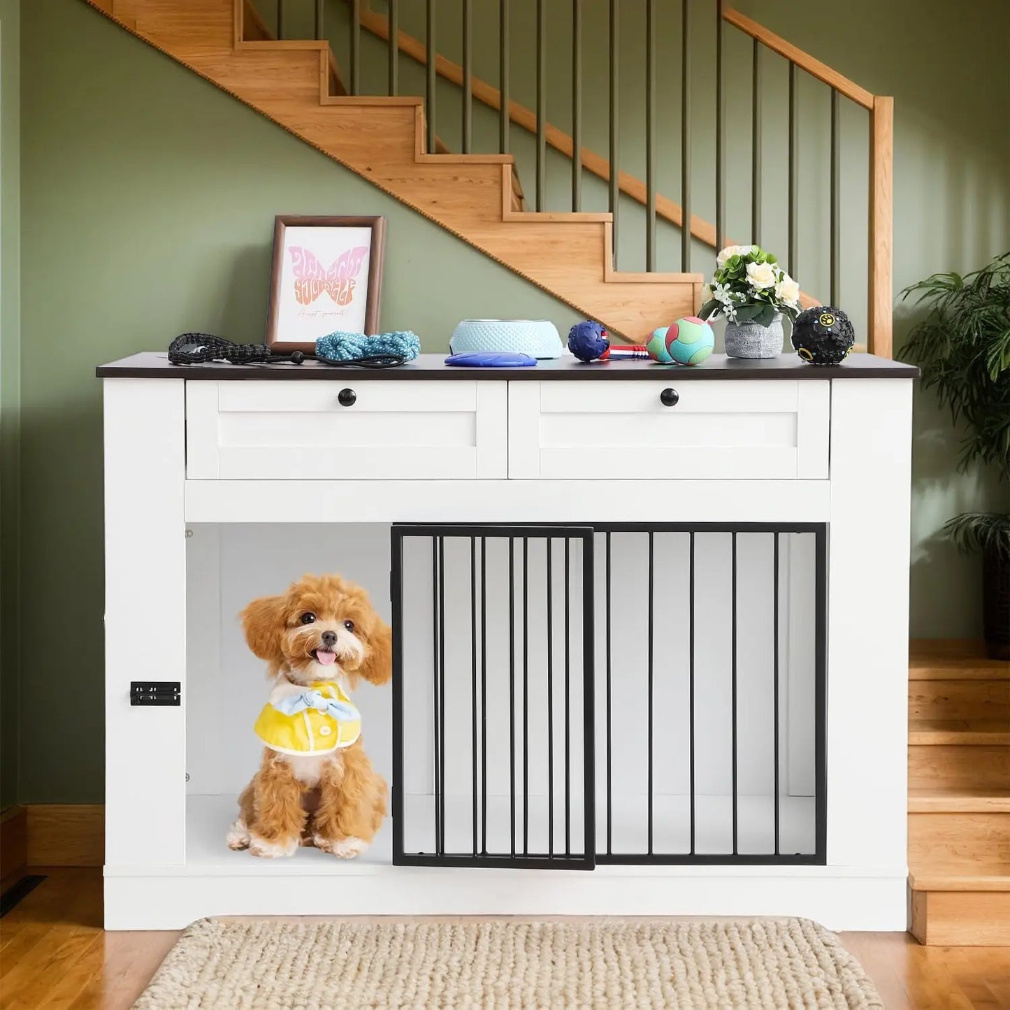 Heavy Duty Wooden Double Dog Kennel With Storage Drawers