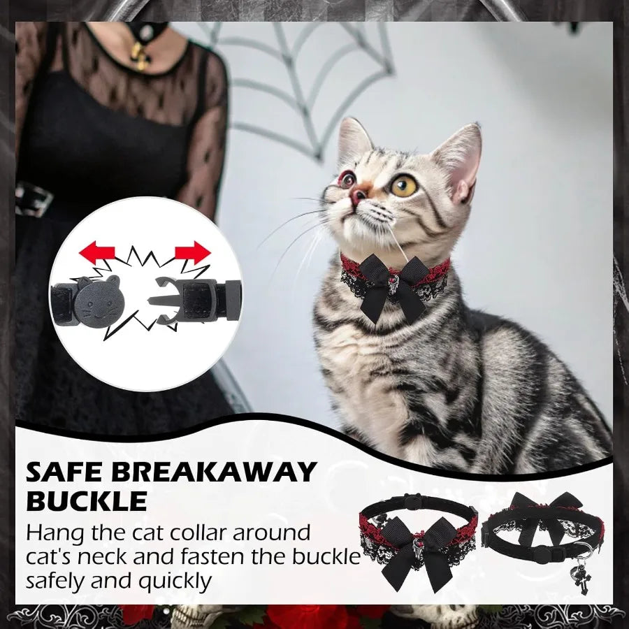 Hign-concerned Halloween Cat Collar Adjustable Velvet Breakaway With Bell Gothic
