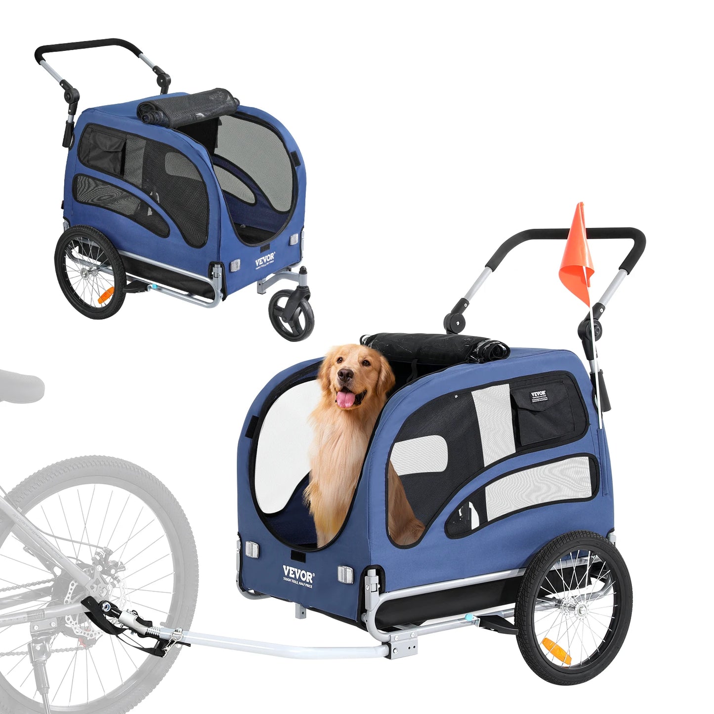 SucceBuy Universal Dog Bike Trailer Two-in-One Pet Stroller