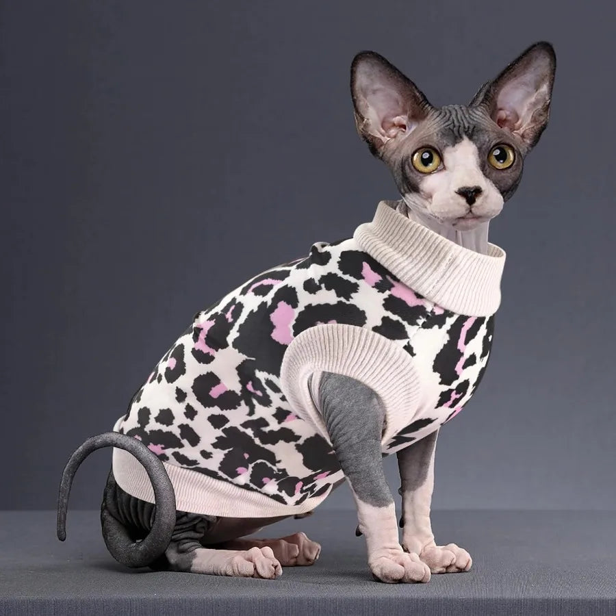 Hign-concerned Leopard Print Cat Kitten Sweater Outfit