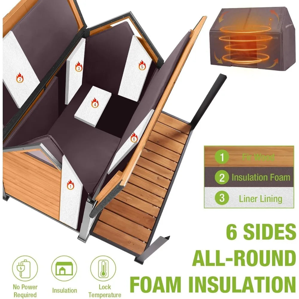 DAFIFY Outdoor Insulated Dog House With Metal Frame Weatherproof