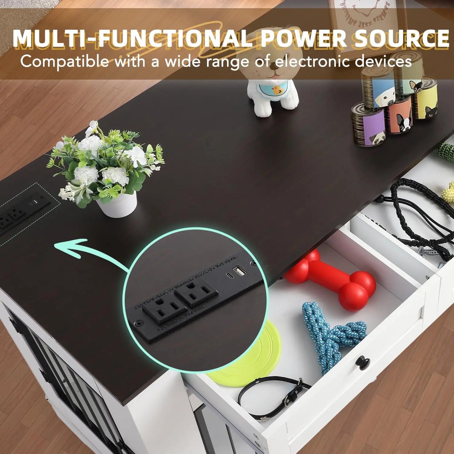 Heavy Duty Wooden Double Dog Kennel With Storage Drawers