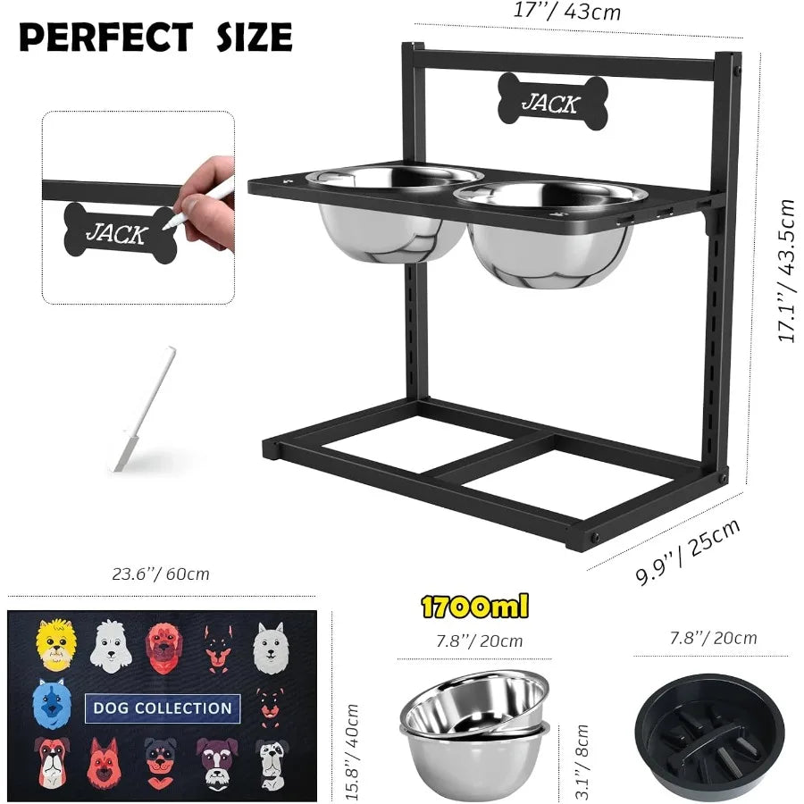 Dog Bowl Stand With Stainless Steel Slow Feeder Bowls