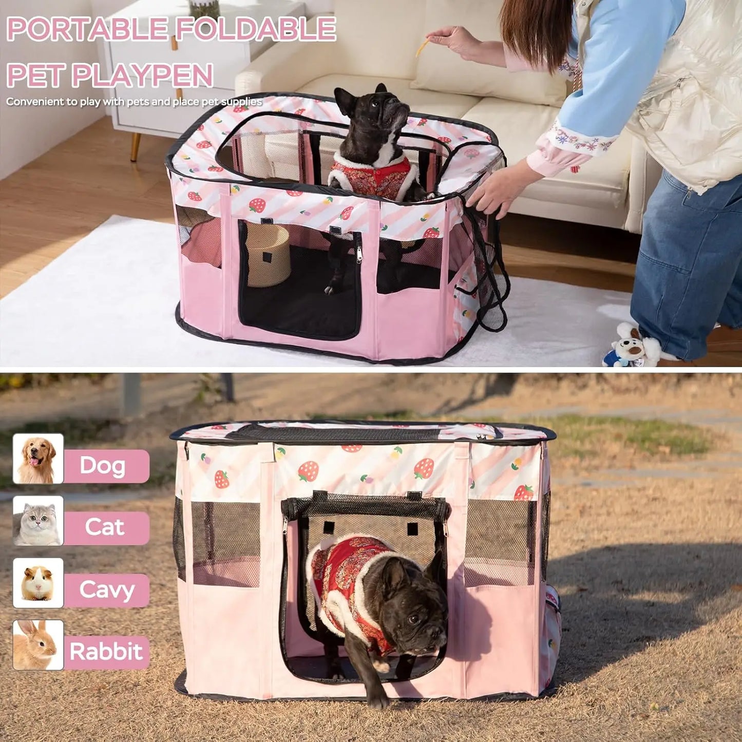 Portable Cat Playpen and Collapsible Dog Kennel for Small Pets