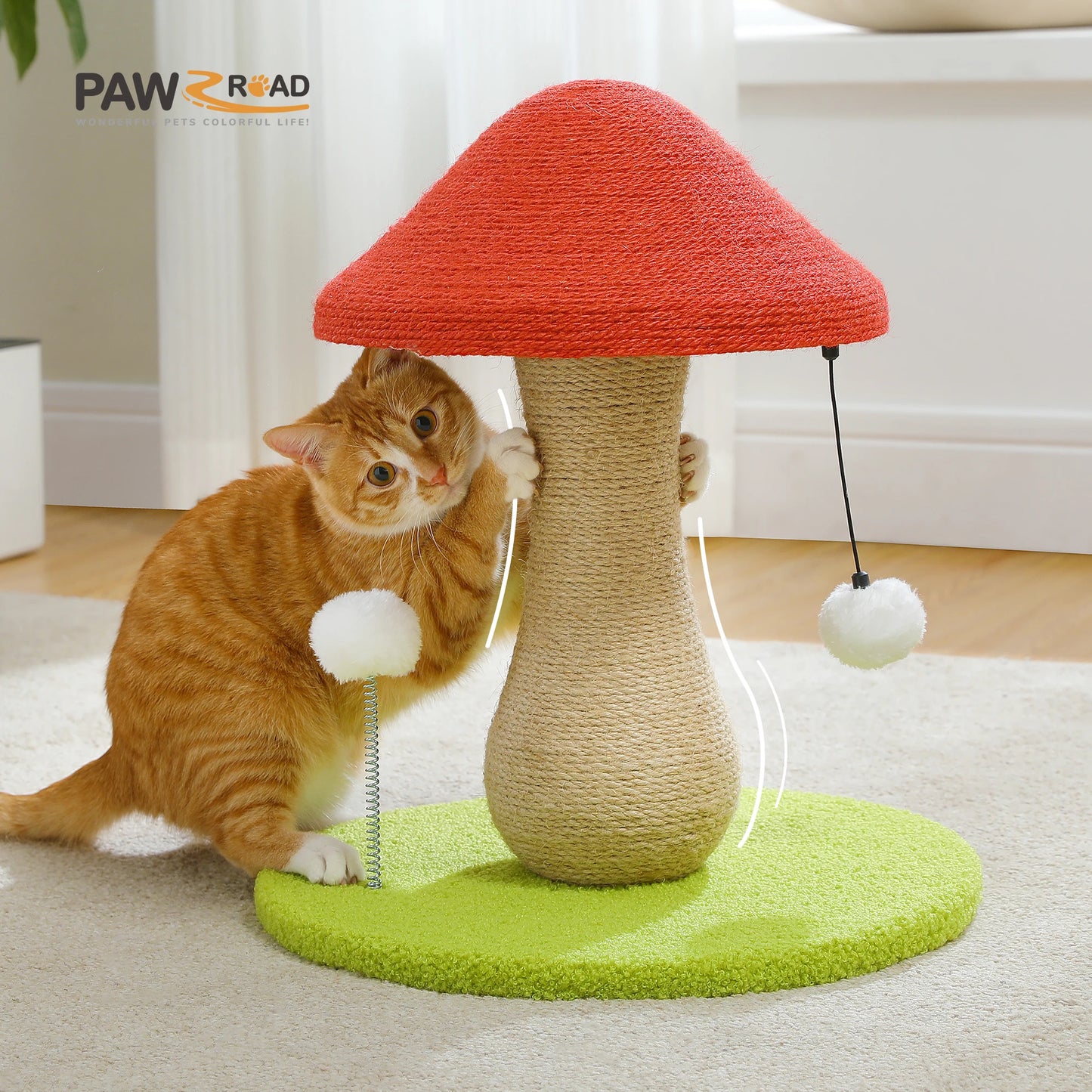 PAWZ Road Mushroom Cat Scratching Post With Sisal And Pompoms