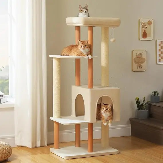 Wooden Cat Tree For Large Indoor Cats With Scratching Posts