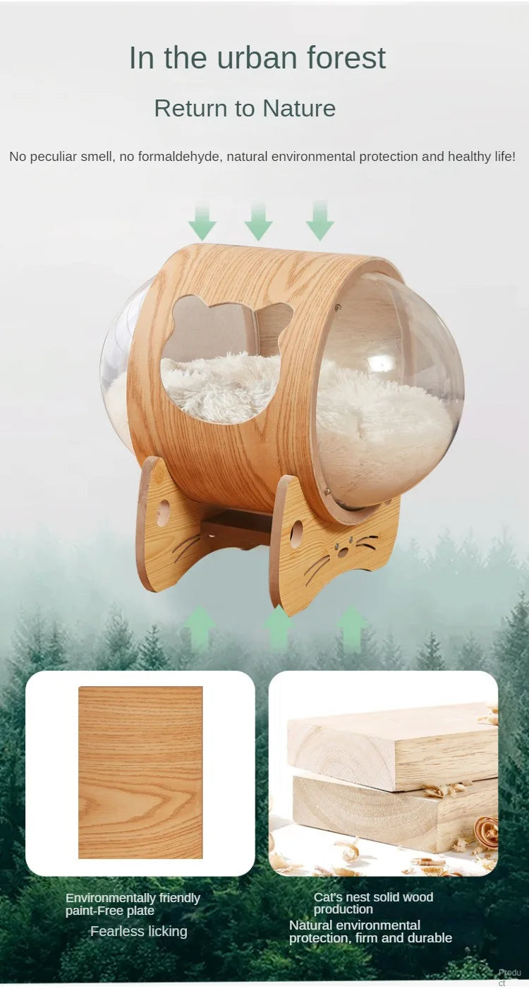Smvp Cat Space Transparent Capsule Nest Bed For Climbing Cats Wooden