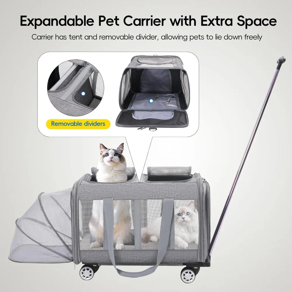 TIFICY Expandable Pet Carrier With Wheels For Cats And Dogs