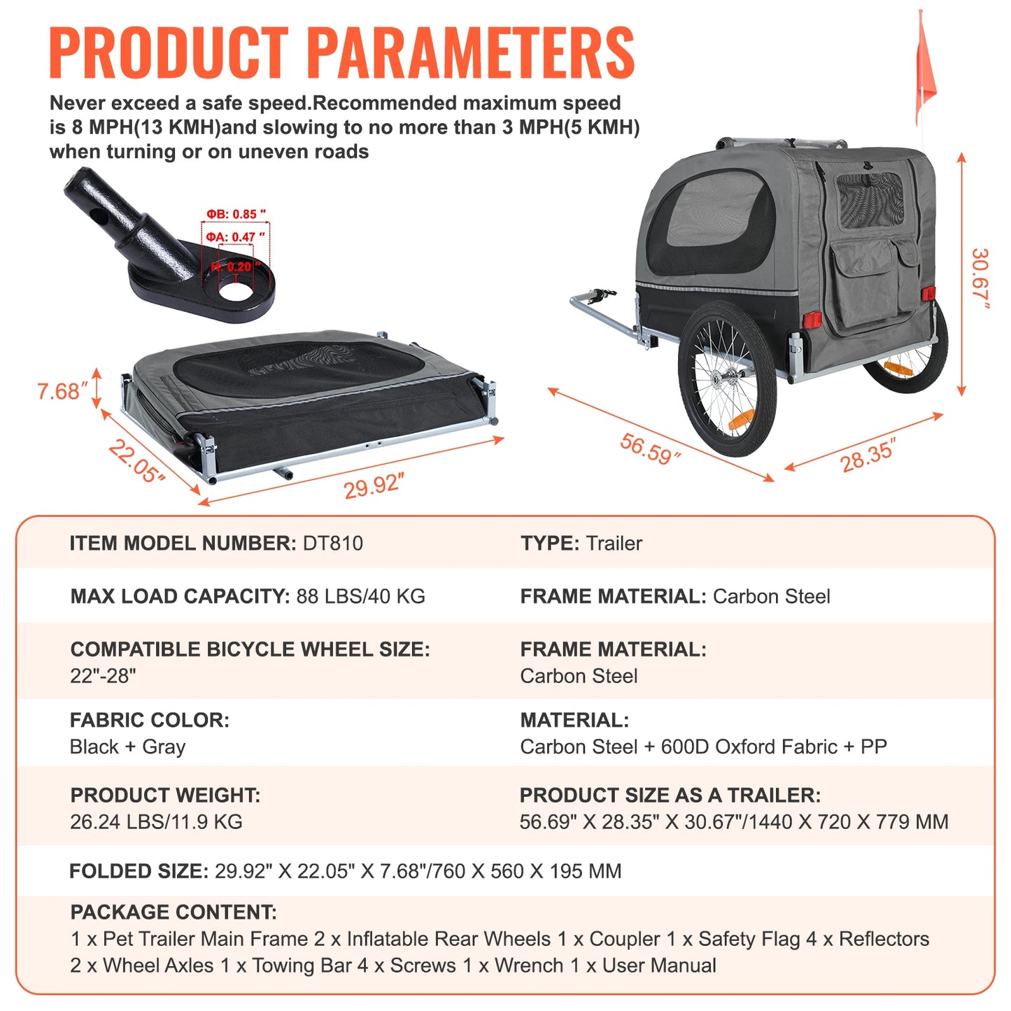SucceBuy Dog Bike Trailer Carrier With Collapsible Design And Reflectors