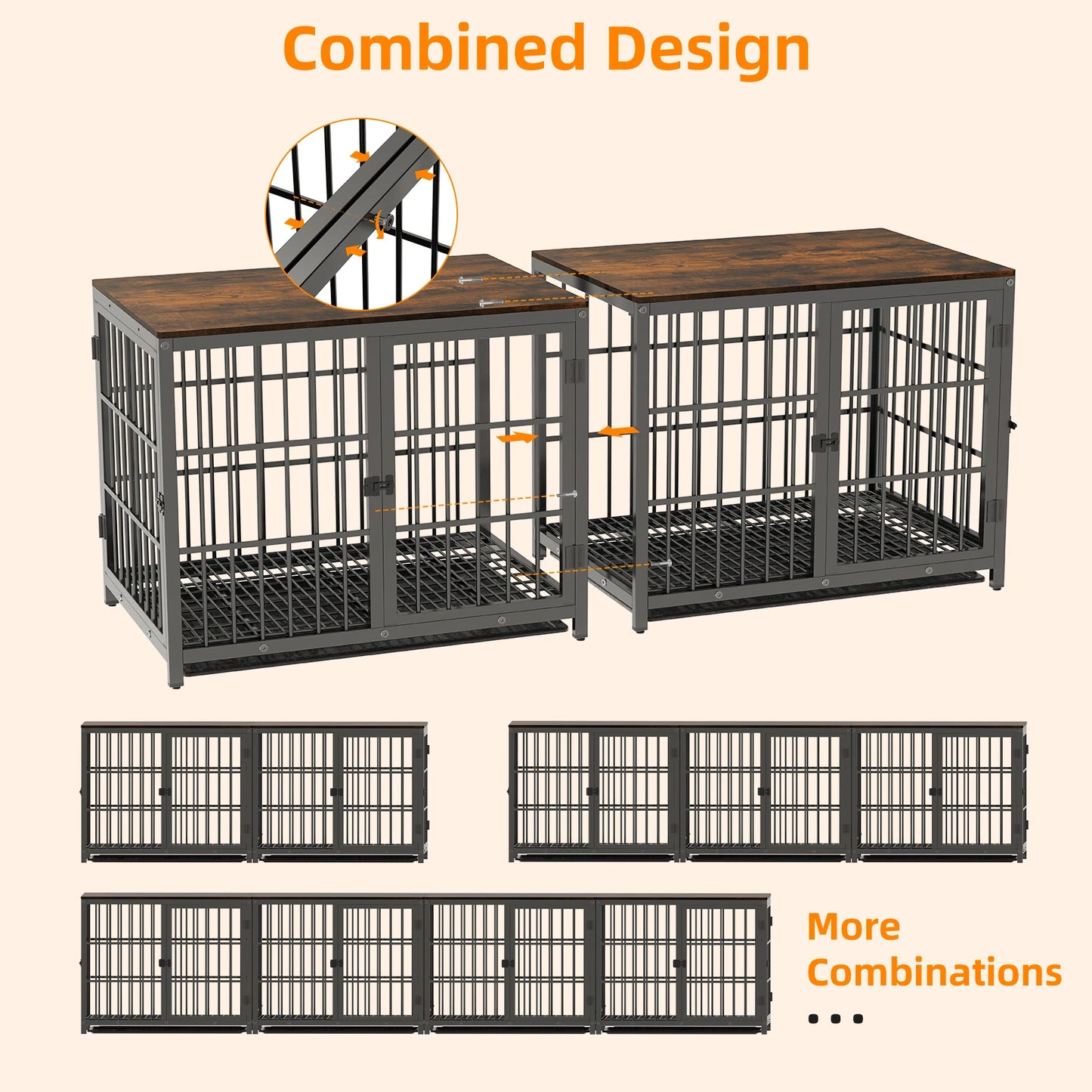 BORWART Elevated Wooden Dog Crate End Table With 3 Doors Removable Tray