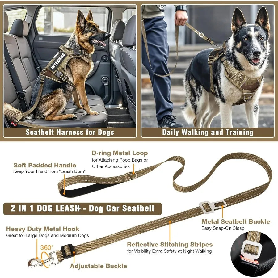 Hign-concerned Tactical Dog Harness And Leash Set Reflective No Pull Adjustable