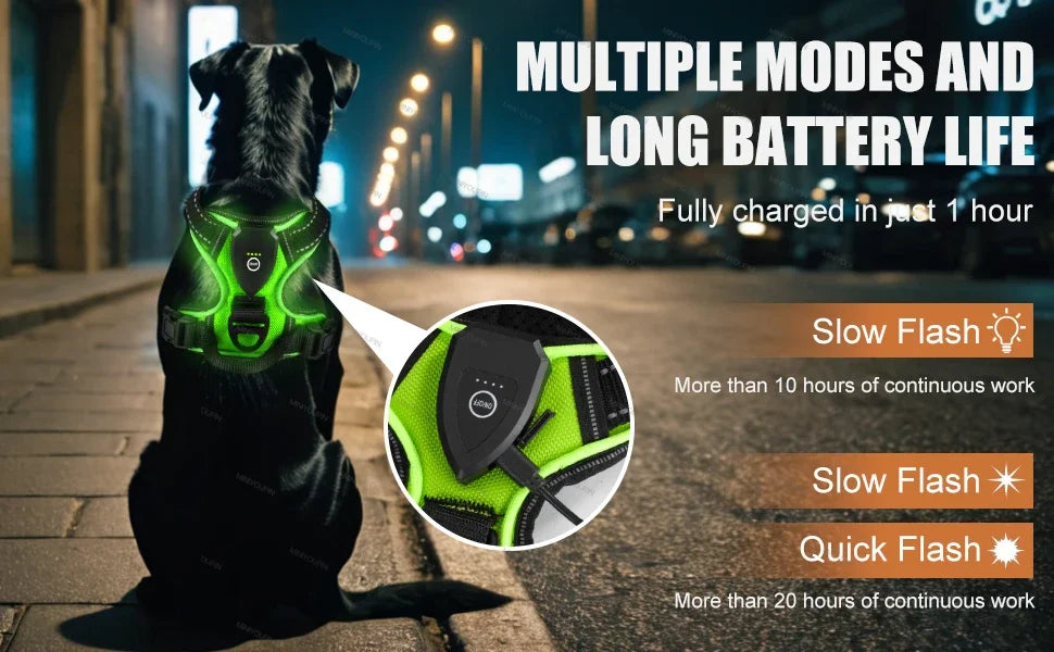 Nonecn LED Luminous Dog Harness No Pull Adjustable Vest