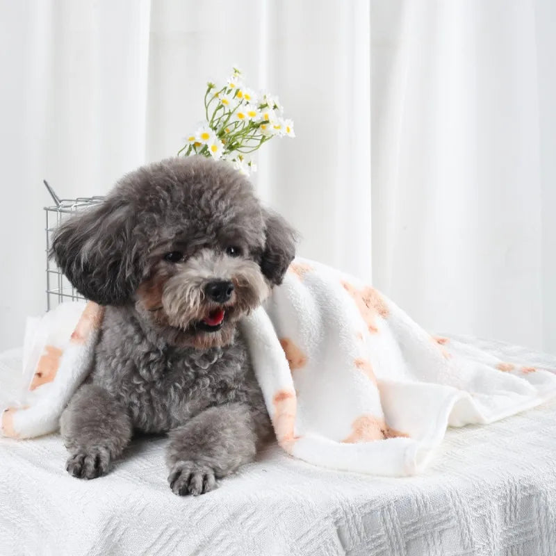 Soft Fluffy Pet Blanket Fleece Paw Print Mat for Dogs