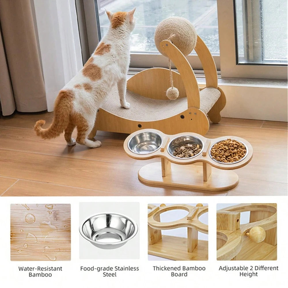 PETRAVEL Cat 3 Bowls in 1 Feeder Tilted Raised Bowls