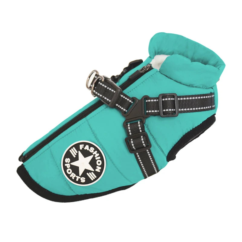 Winter Waterproof Dog Jacket With Harness For Labrador Chihuahua Outdoor