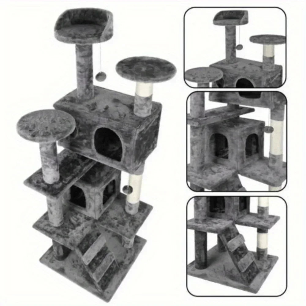 Zhejiang Cat Tree Tower Three Tier Wood Plush Sisal Posts