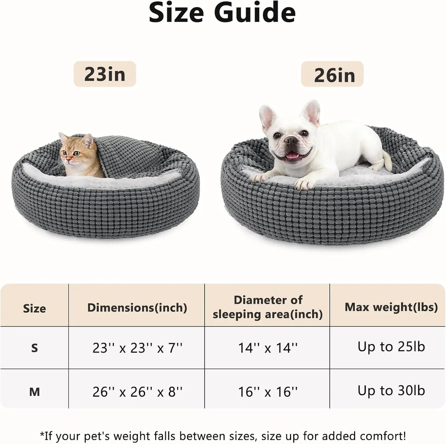 Cozy Donut Hooded Pet Bed With Blanket Attached Washable Orthopedic