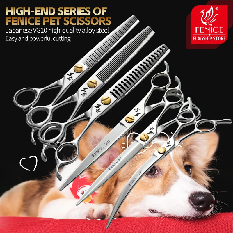 Fenice King Series VG10 Steel Dog Grooming Scissors Straight Curved Thinning