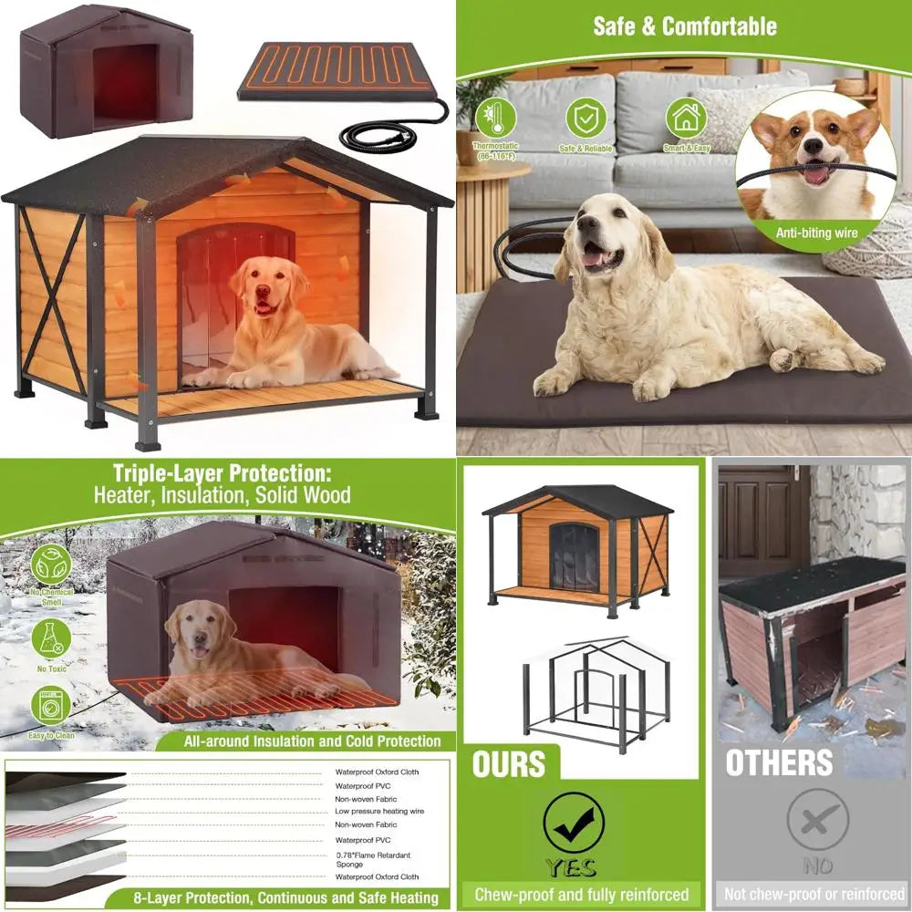 Outdoor Heated Dog Shelter With Metal Frame
