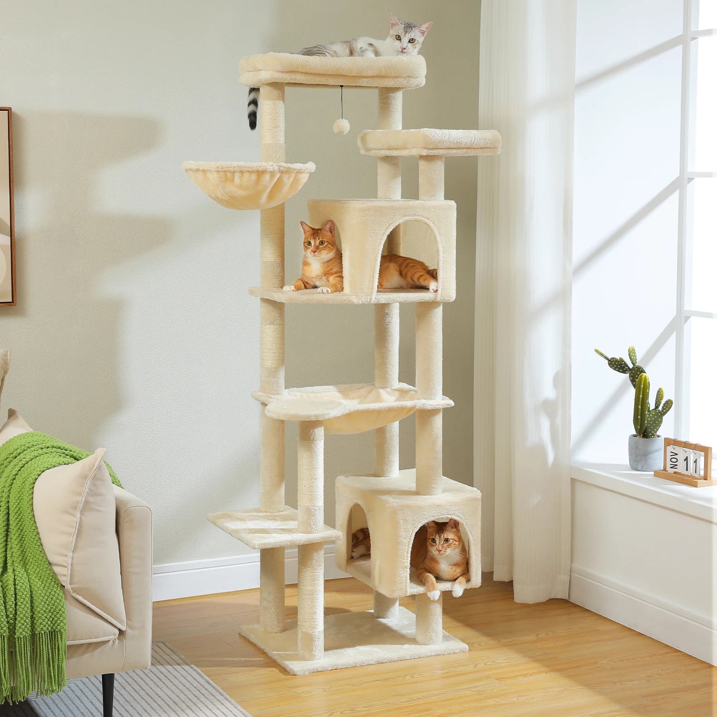 PEQULTICN Cat Tree Indoor Multi Level Tower With Scratching Posts Hammock