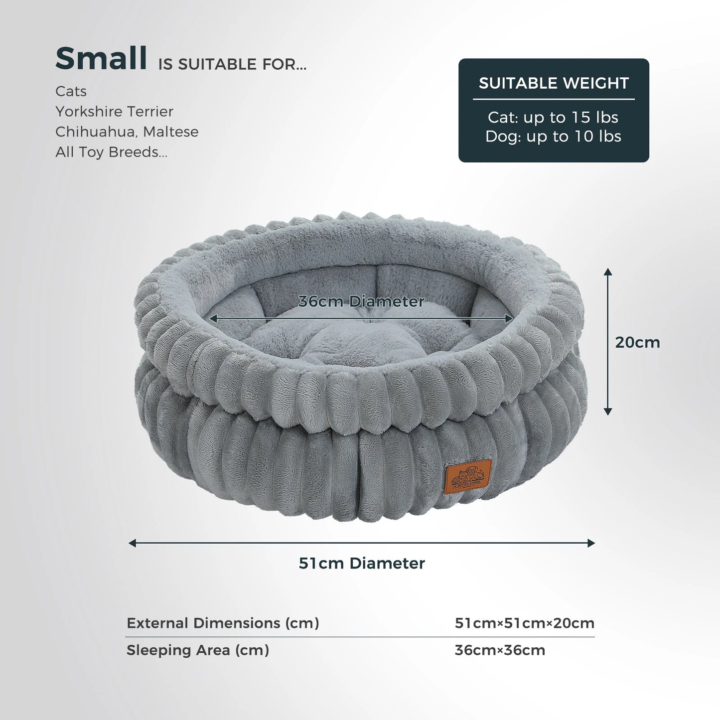 PAWZ Road All-Seasons Cozy Round Pet Bed for Dogs Cats