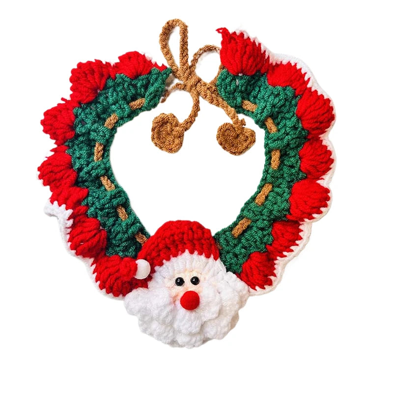 Handmade Crochet Santa Pet Collar Adjustable For Cats And Dogs