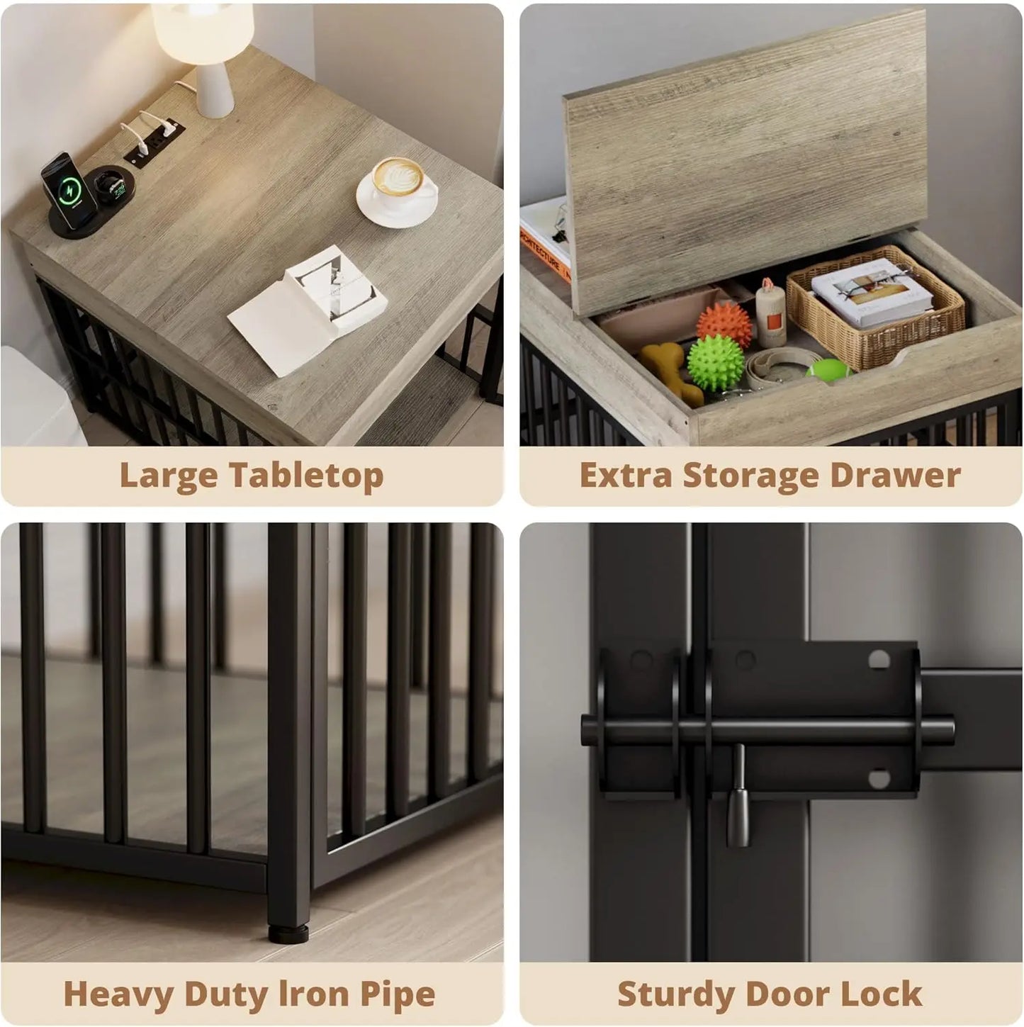 Wooden Dog Kennel End Table Crate With Flip Top Drawer