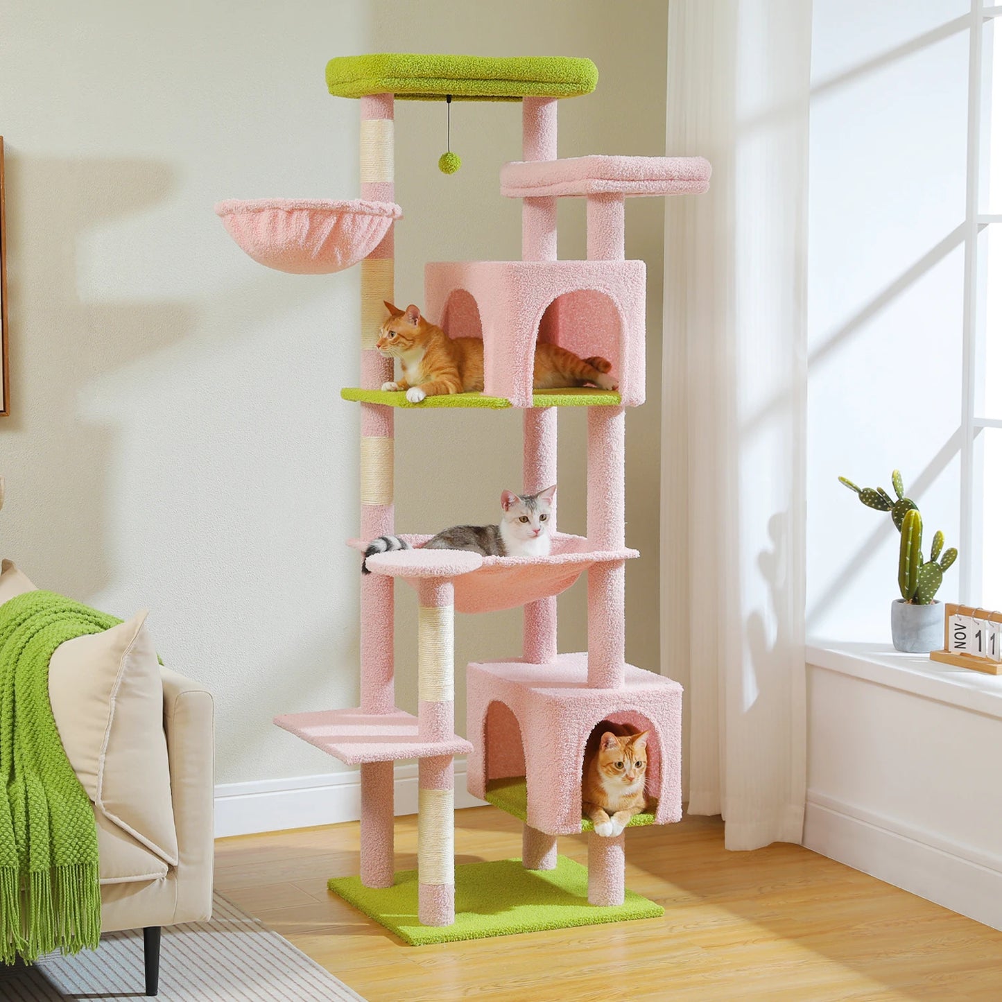 PEQULTICN Cat Tree Indoor Multi Level Tower With Scratching Posts Hammock