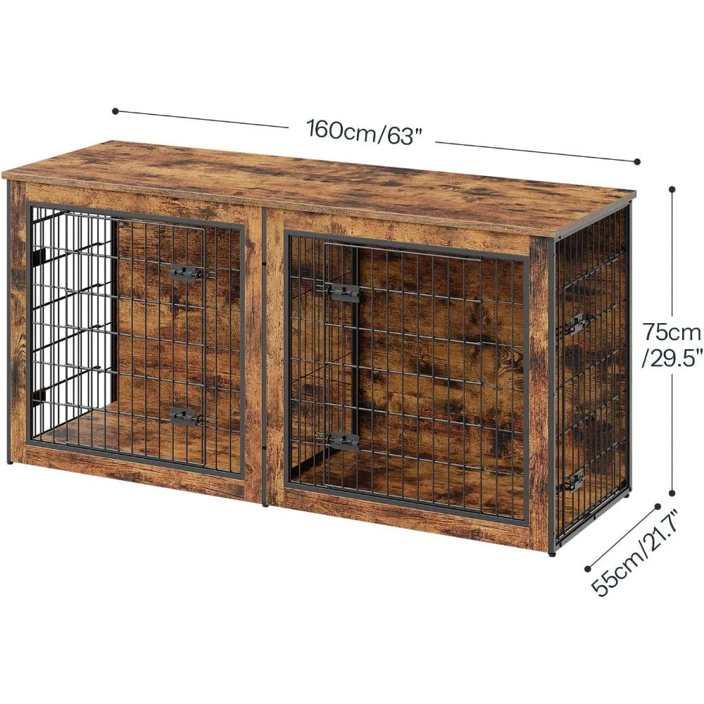 MKDK Double Dog Crate Furniture With Divider For Indoor Use