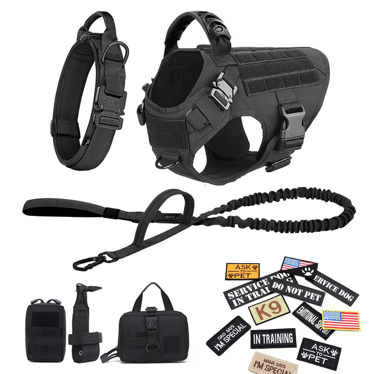 PETRAVEL CN Military Large Dog Harness Vest Set Patches For Malinois Training
