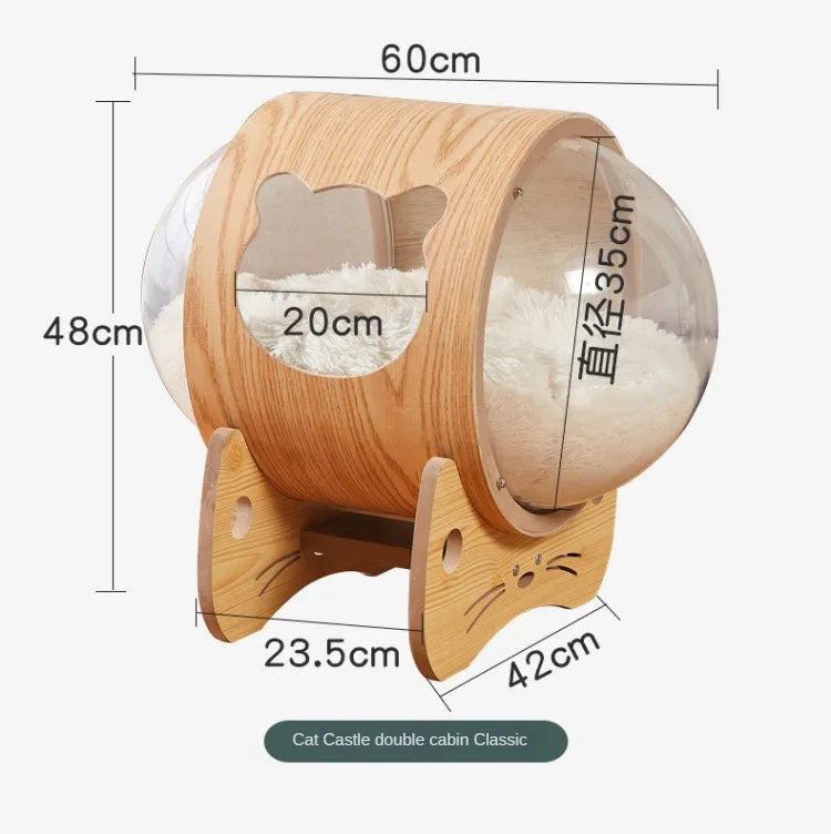 Smvp Cat Space Transparent Capsule Nest Bed For Climbing Cats Wooden