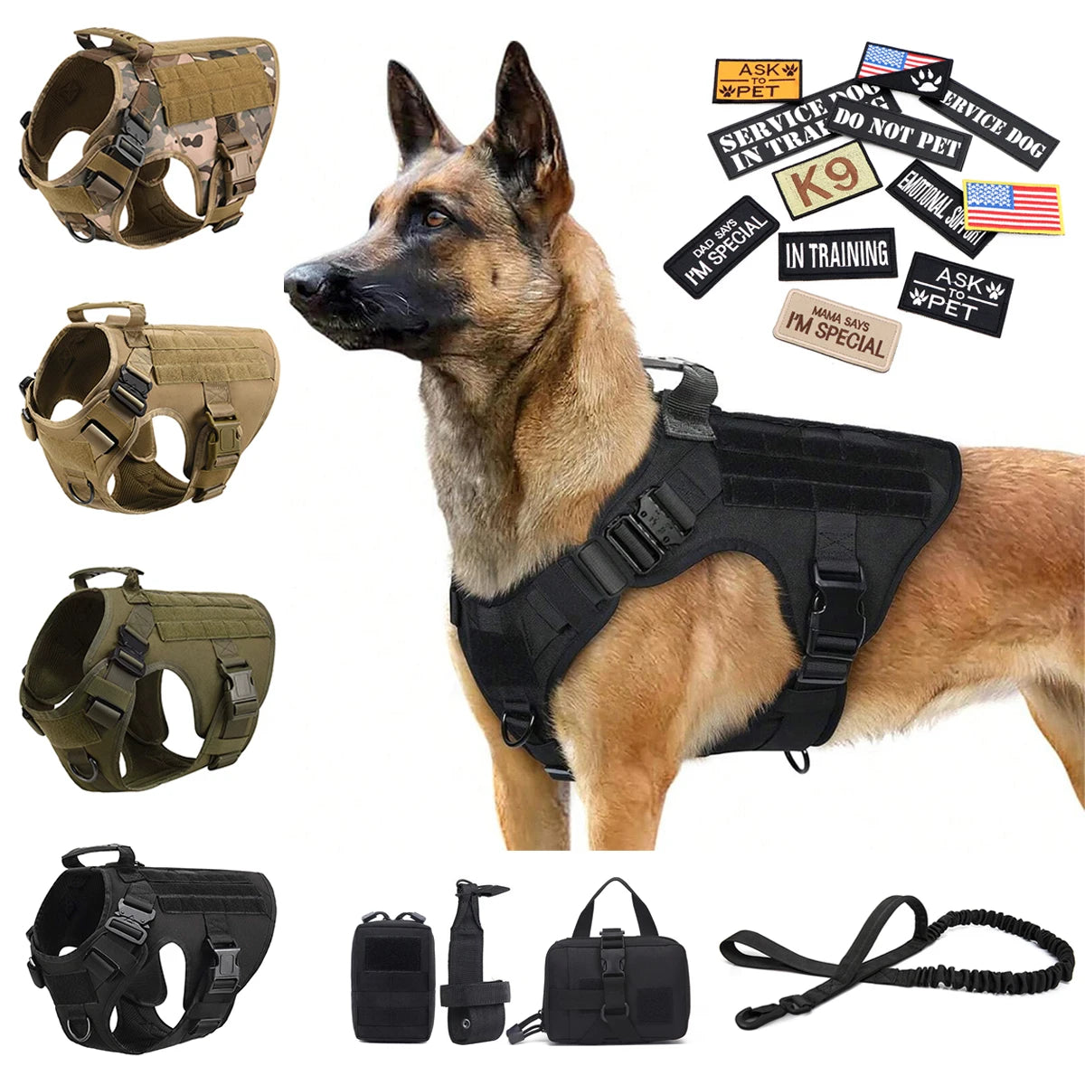 PETRAVEL CN Military Large Dog Harness Vest Set Patches For Malinois Training