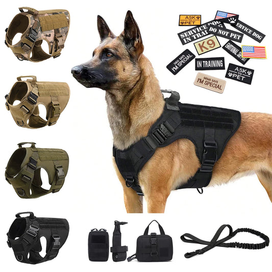 PETRAVEL CN Military Large Dog Harness Vest Set Patches For Malinois Training