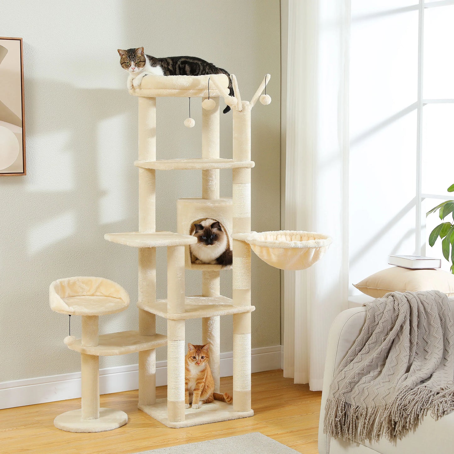 PEQULTICN Multi Level Cat Tree With Scratching Post Hammock