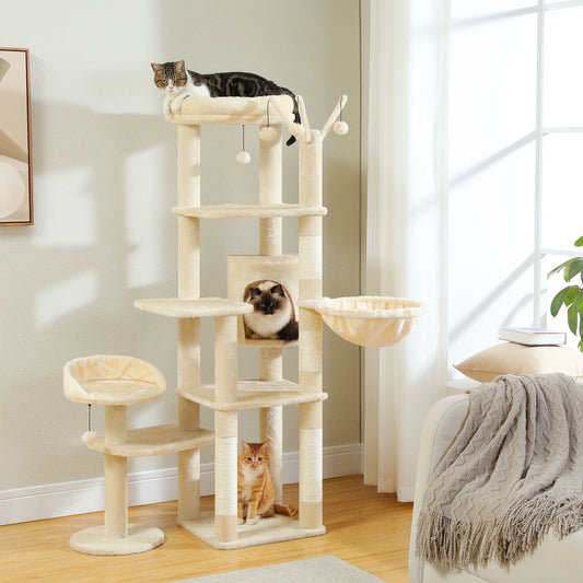 PEQULTICN Multi Level Cat Tree With Scratching Post Hammock