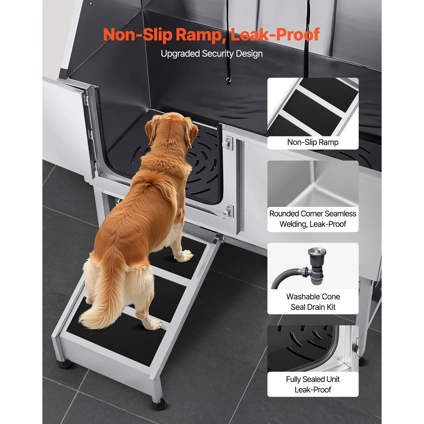 SucceBuy Stainless Steel Dog Washing Station With Ramp