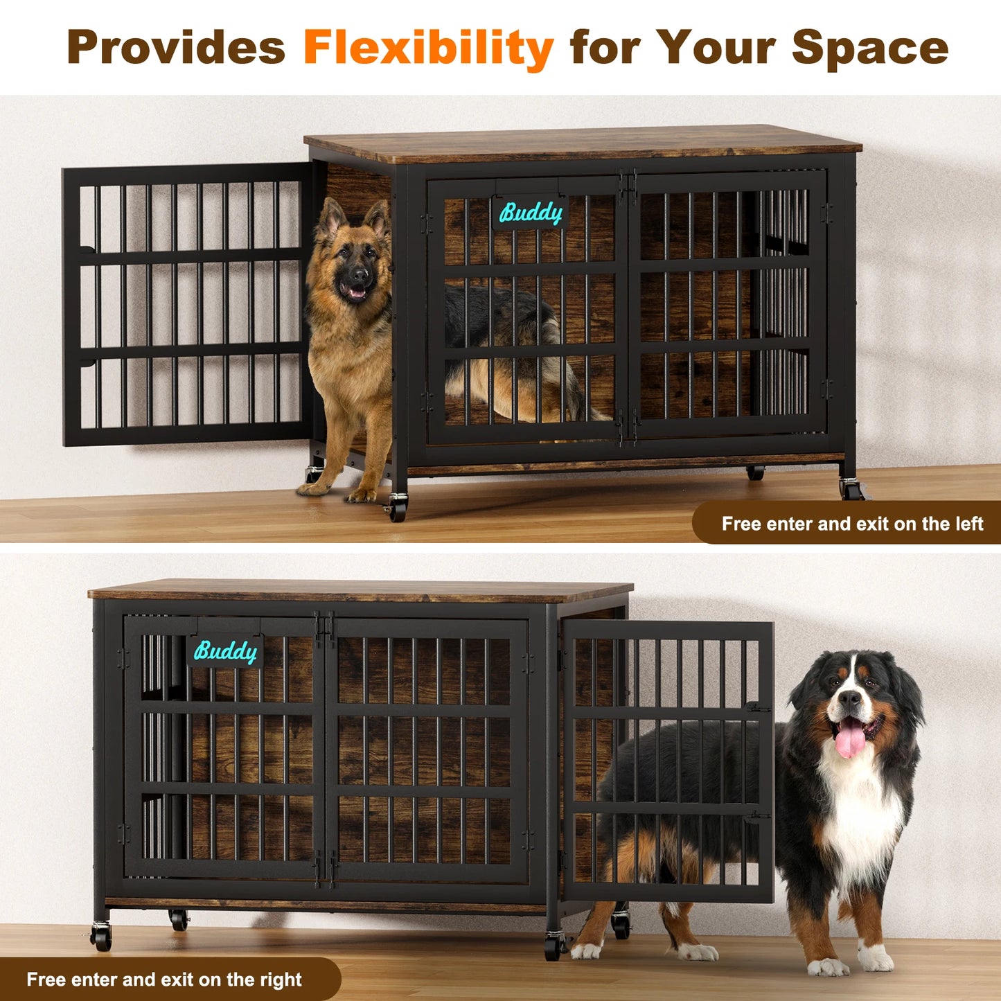 Furniture Style Dog Crate With Casters Indoor Kennel For Home