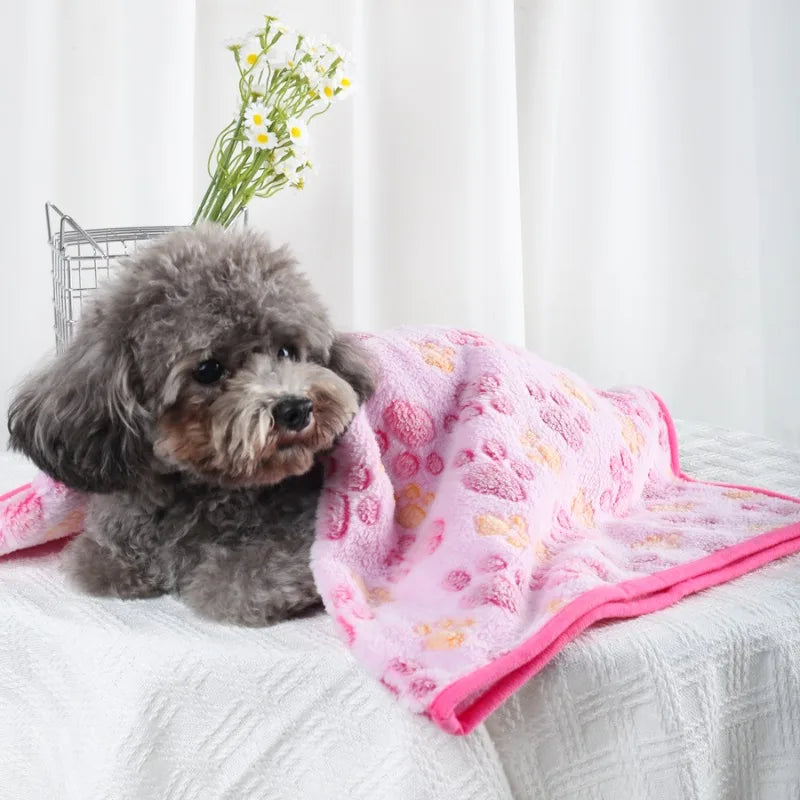 Soft Fluffy Pet Blanket Fleece Paw Print Mat for Dogs
