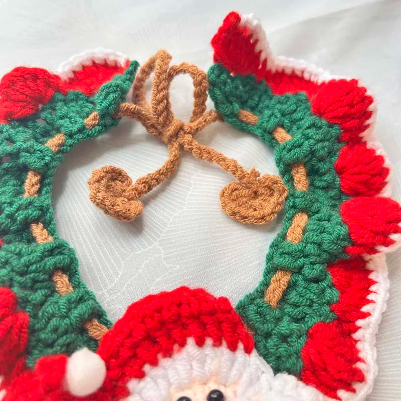 Handmade Crochet Santa Pet Collar Adjustable For Cats And Dogs