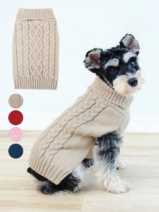 Cable Knit Turtleneck Dog Sweater For Winter Warmth