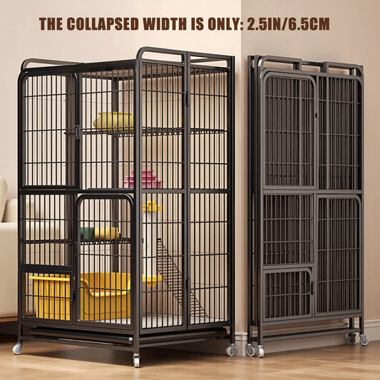 APWIKOGER 4 Tier Cat Playpen Collapsible Kennel With Wheels For Indoor Cats
