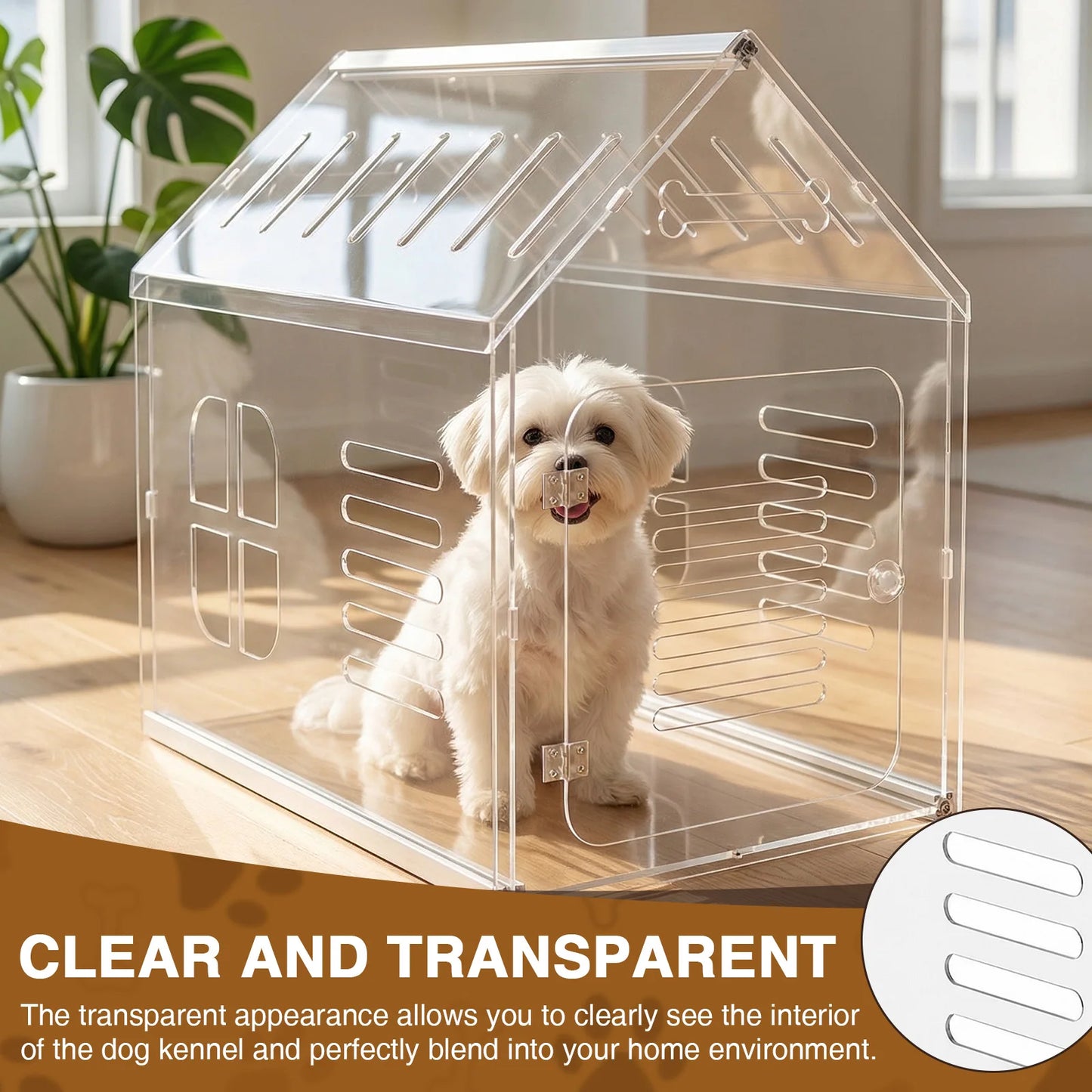 Acrylic Indoor Dog Kennel Lockable Ventilated Cage
