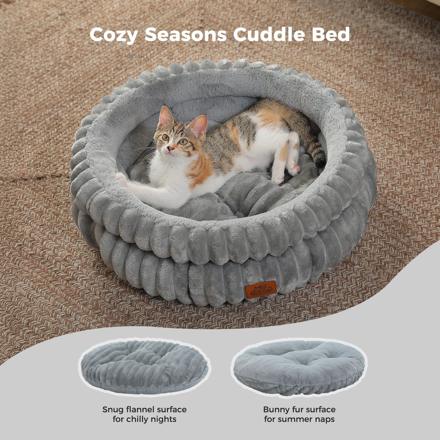 PAWZ Road All-Seasons Cozy Round Pet Bed for Dogs Cats