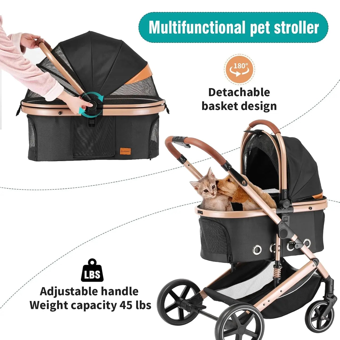 TIFICY 4 In 1 Pet Stroller Folding Lightweight Carrier