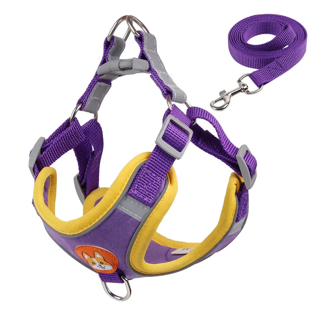 Adjustable Dog Harness And Leash Set Reflective For Pets Walking