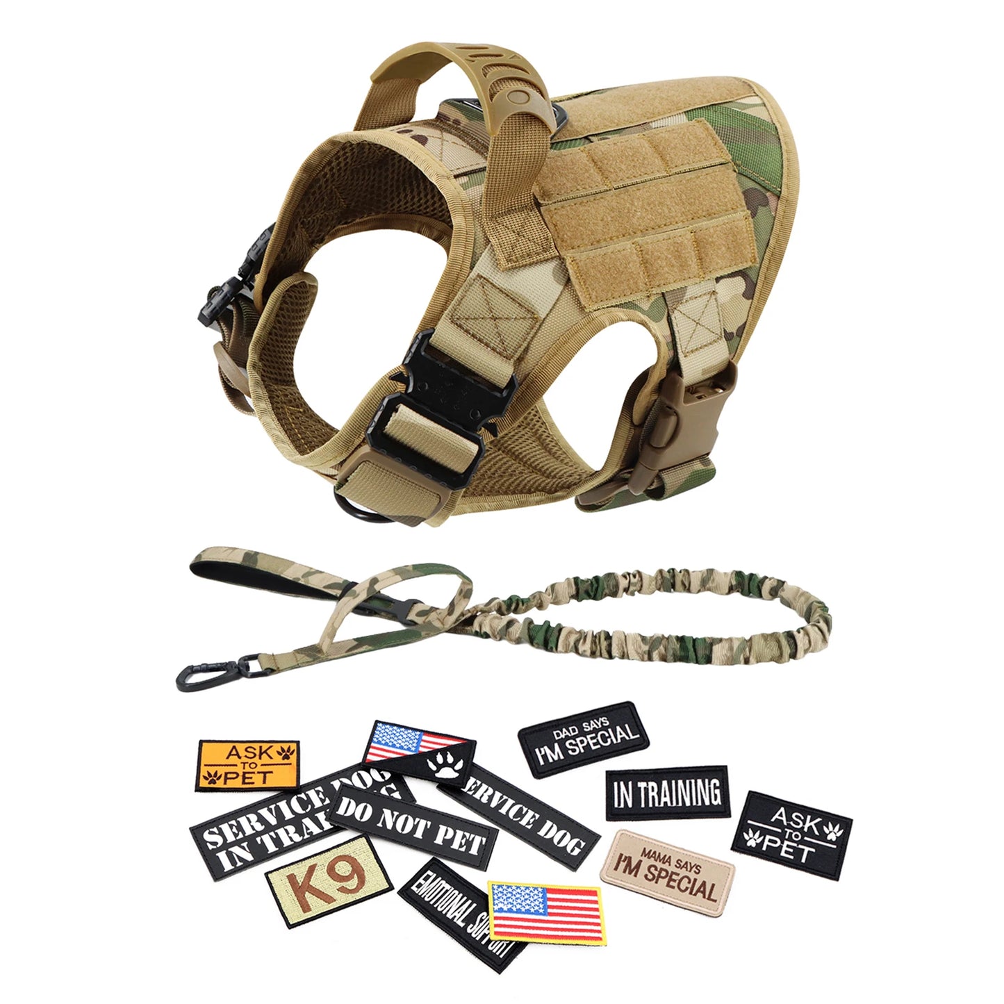 PETRAVEL CN Military Large Dog Harness Vest Set Patches For Malinois Training