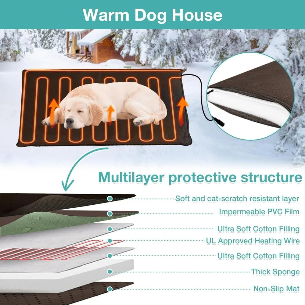 Outdoor Heated Dog House With Anti Chew Iron Frame