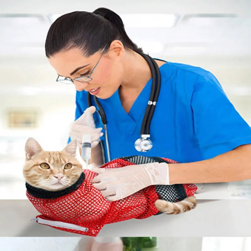 Mesh Cat Groom Bath Bag Adjustable Restraint For Nail Trim
